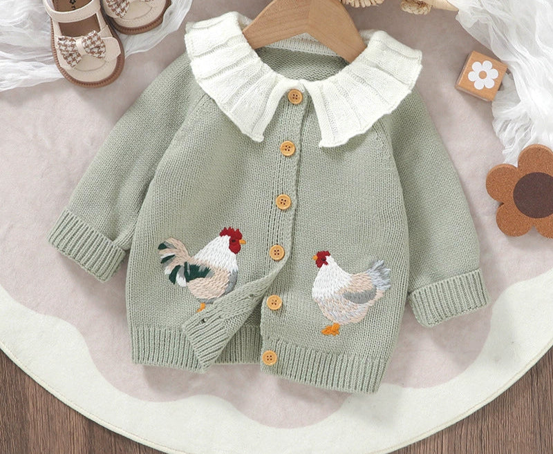Cardigan Infantil de Tricô Galinhas