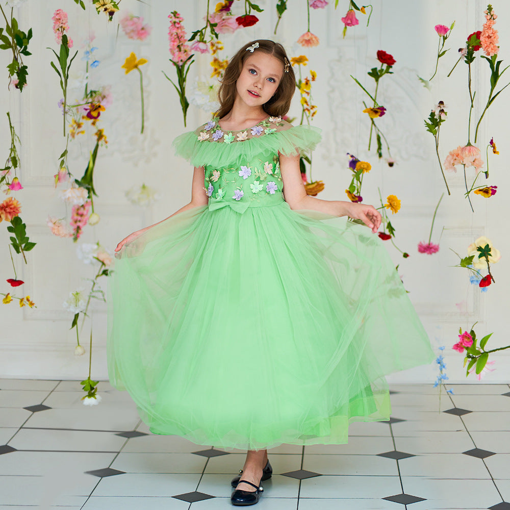 Vestido Infantil Verde Florzinhas e Lacinho