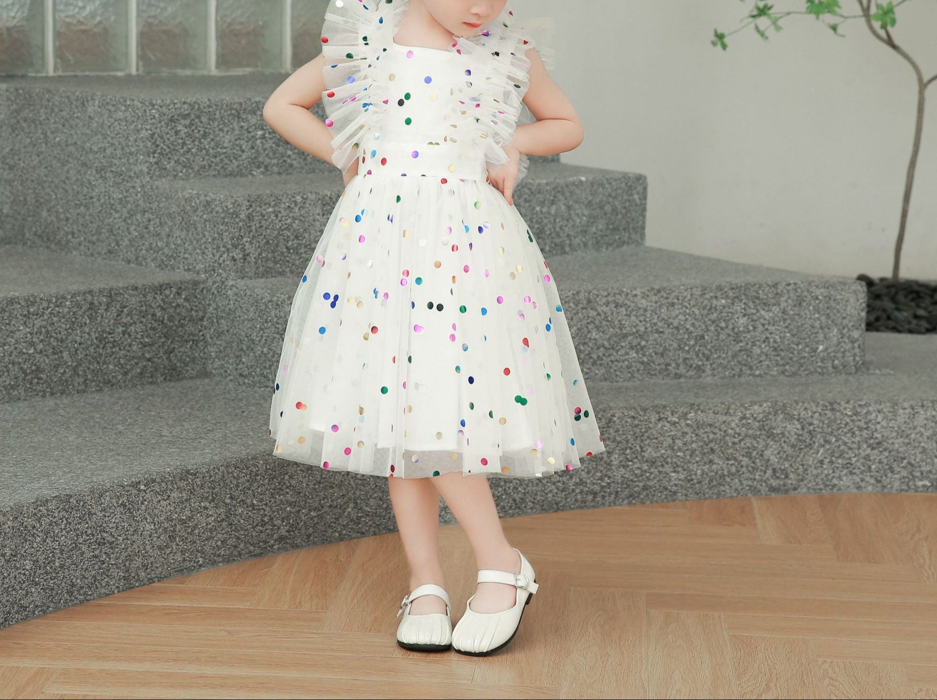 Vestido Infantil de Tule Poá