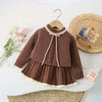 Conjunto Infantil Feminino Tricô Poá Lacinho