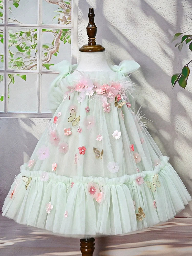 Vestido Infantil de Tule Flores