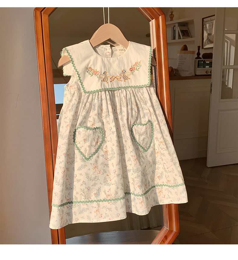 Vestido Infantil Bordado Patinhos Florzinhas