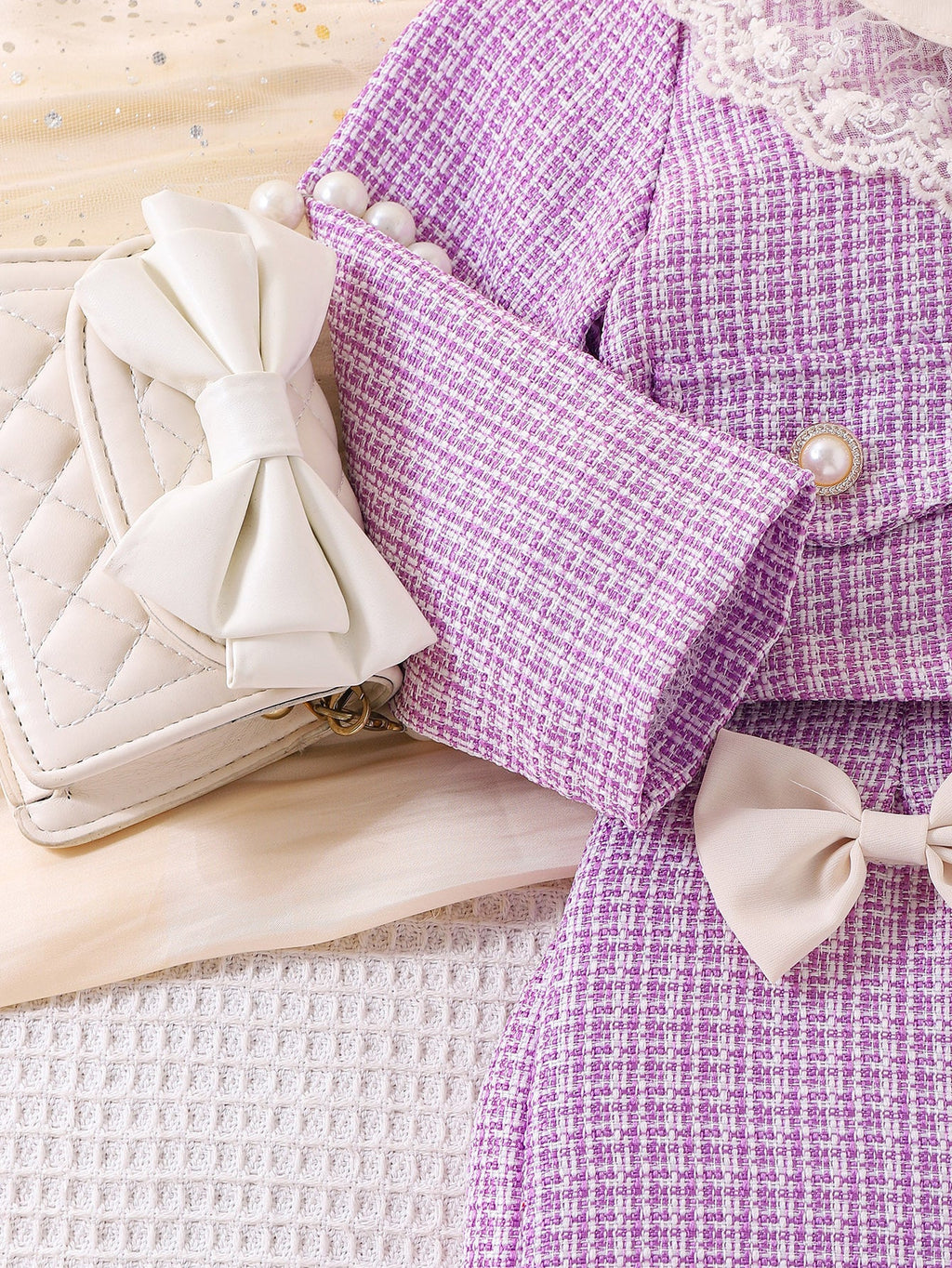 Conjunto Infantil Feminino Pérolas Lacinho