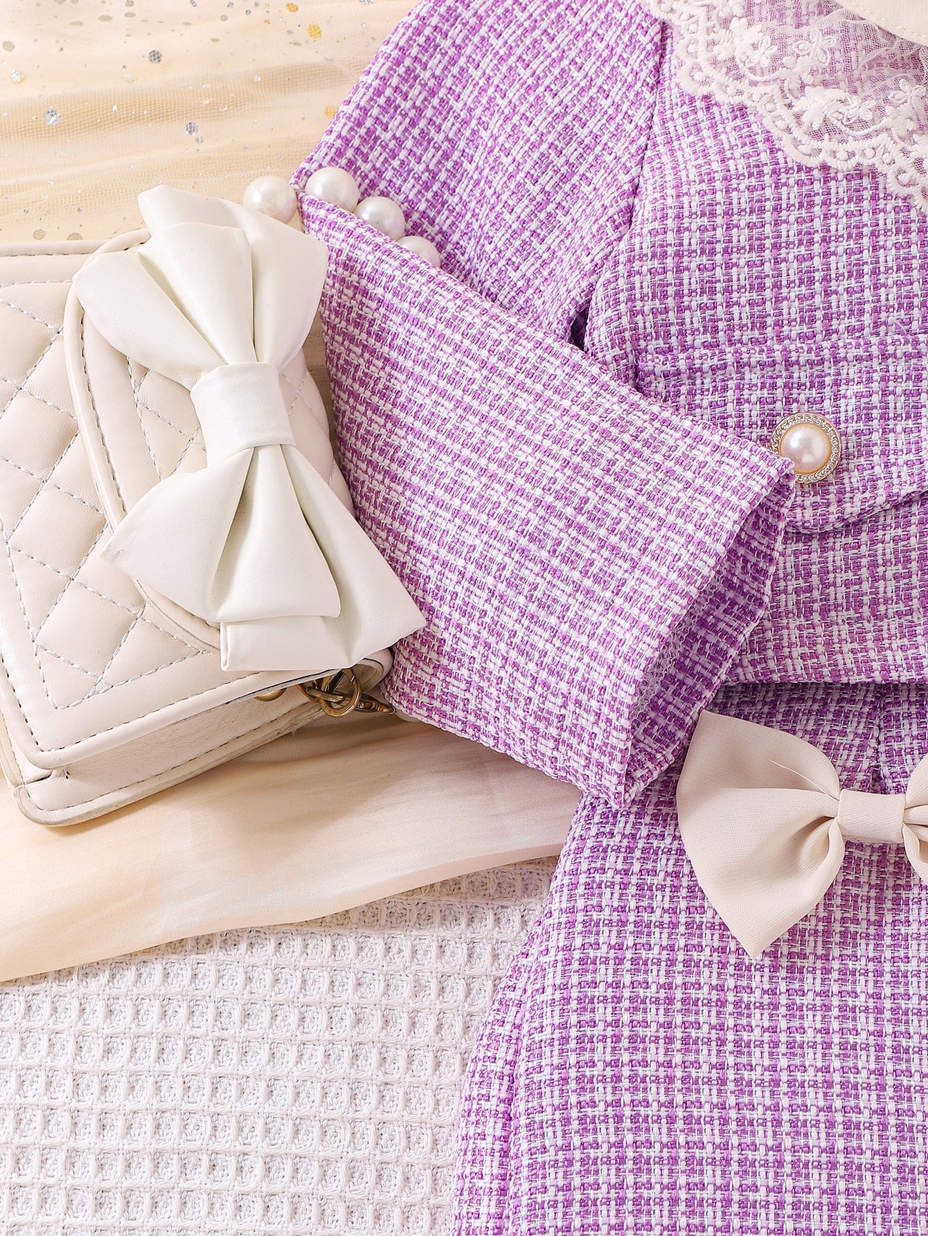 Conjunto Infantil Feminino Pérolas Lacinho