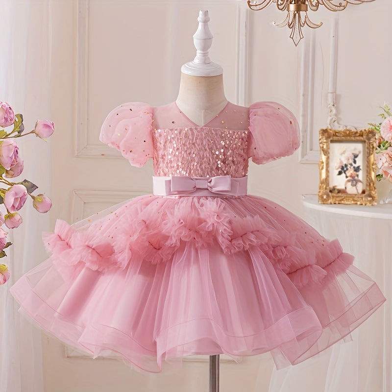 Vestido Infantil Tule Paetês