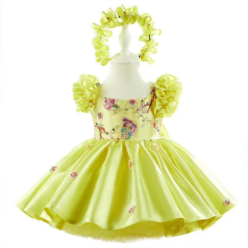 Vestido de Festa Amarelo Florzinhas