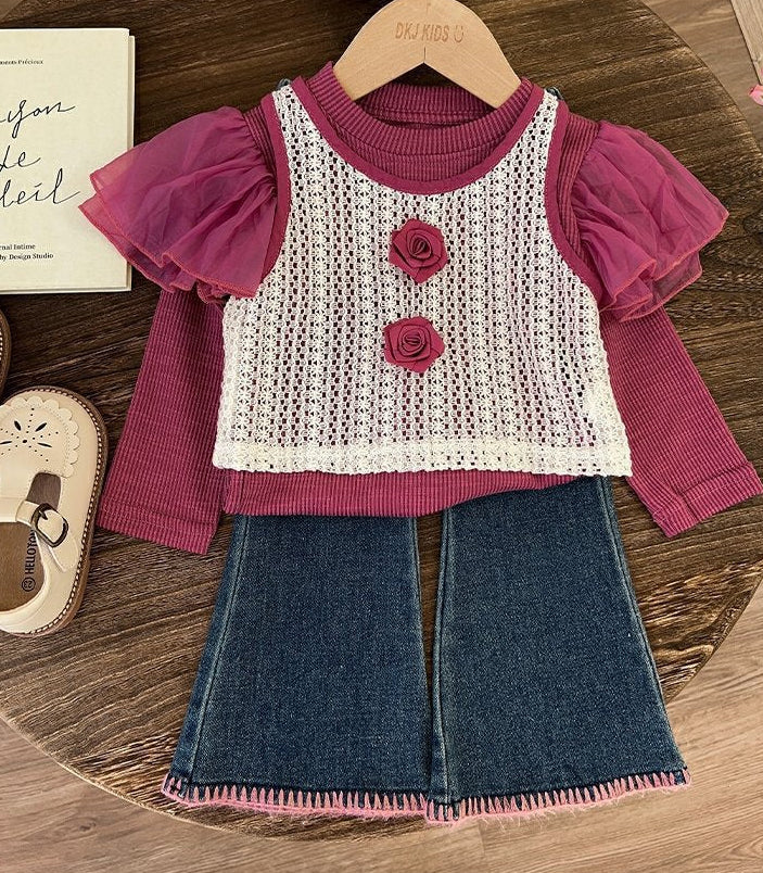 Conjunto Infantil Florzinhas e Jeans