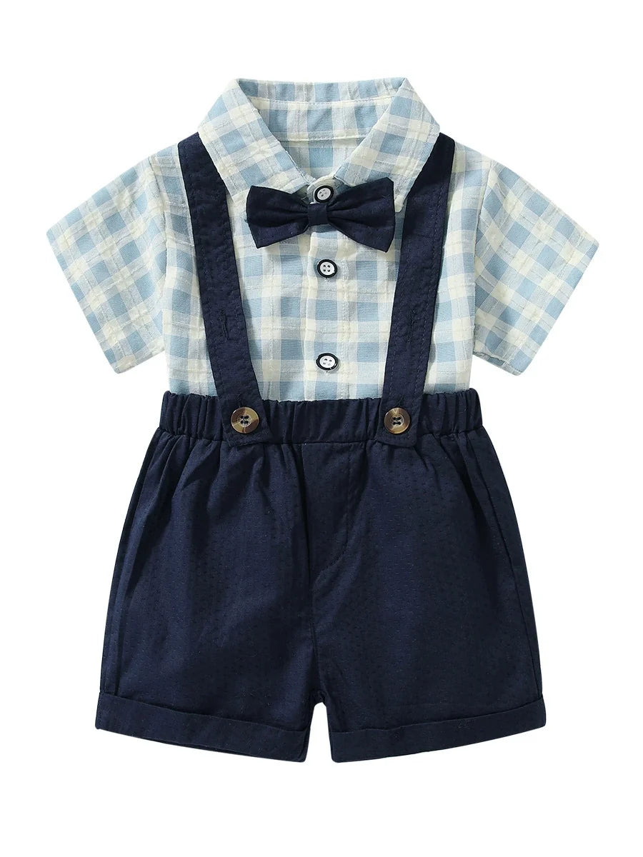 Conjunto Infantil Xadrez e Jardineira