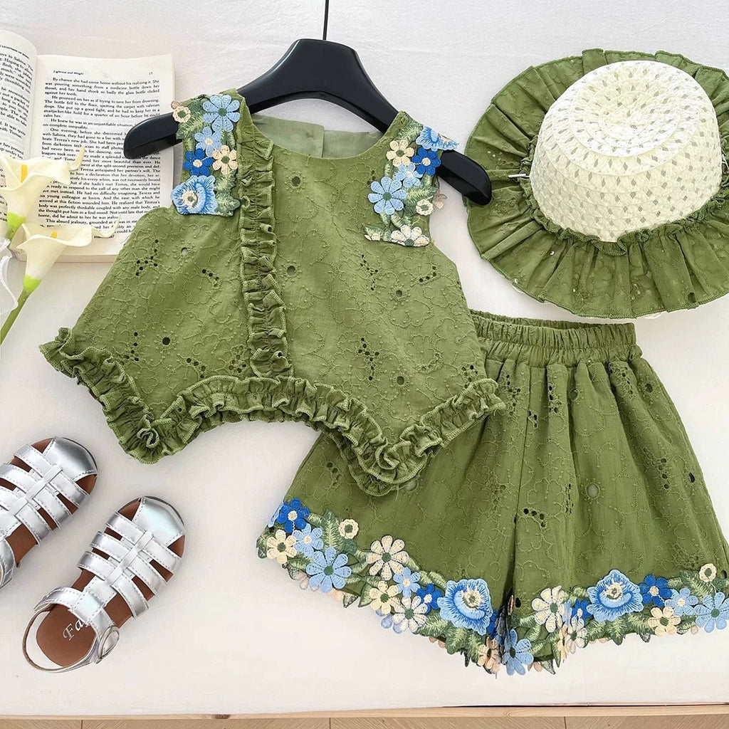 Conjunto Infantil Feminino Verde Florzinhas