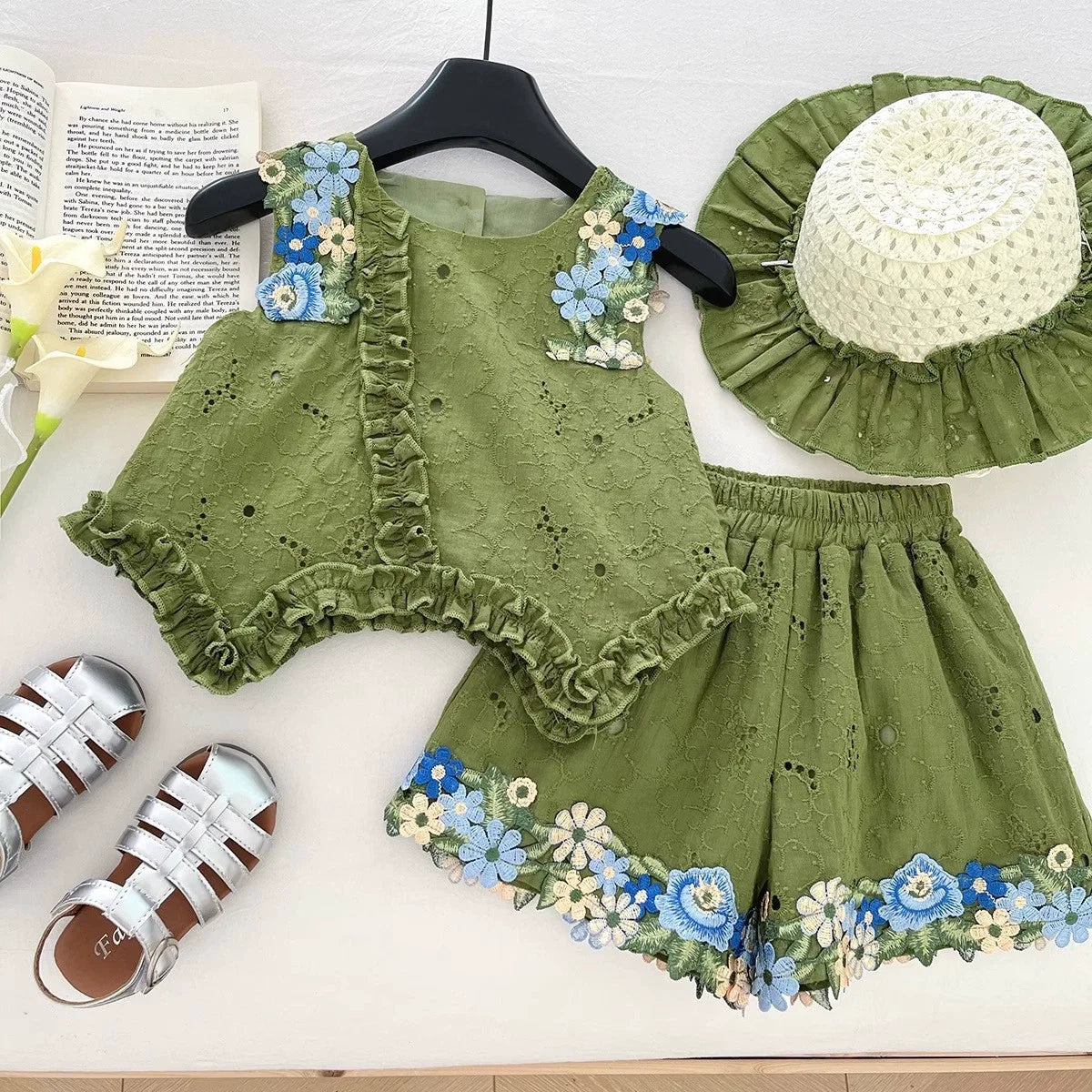 Conjunto Infantil Feminino Verde Florzinhas
