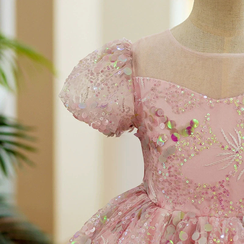 Vestido Infantil Rosa Lantejoulas