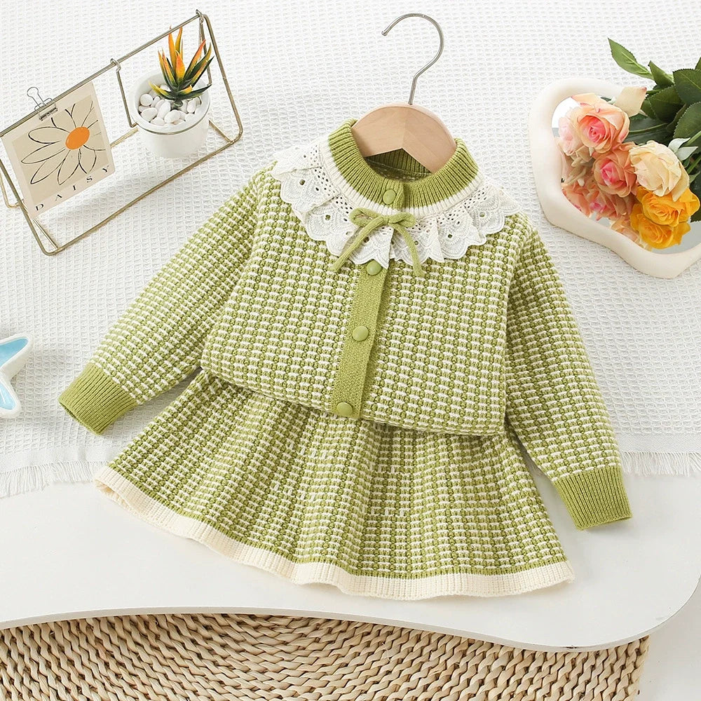 Conjunto Infantil Feminino Tricô Golinha de Renda