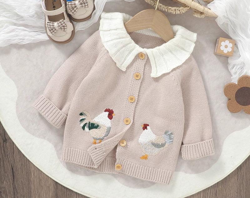 Cardigan Infantil de Tricô Galinhas