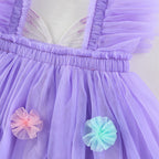 Vestido Infantil de Tule com Asas e Flores