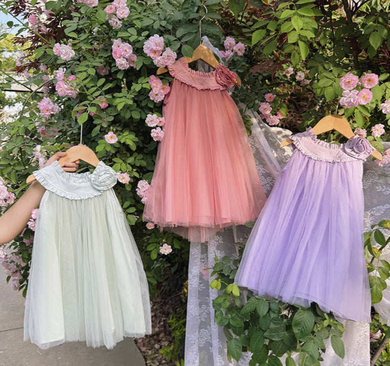 Vestido Infantil de Tule Flor