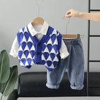Conjunto Infantil Masculino 3 Peças com Colete de Tricô
