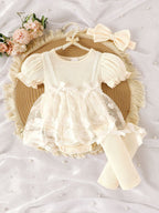 Body Infantil Feminino Floral Lacinho + Meinha