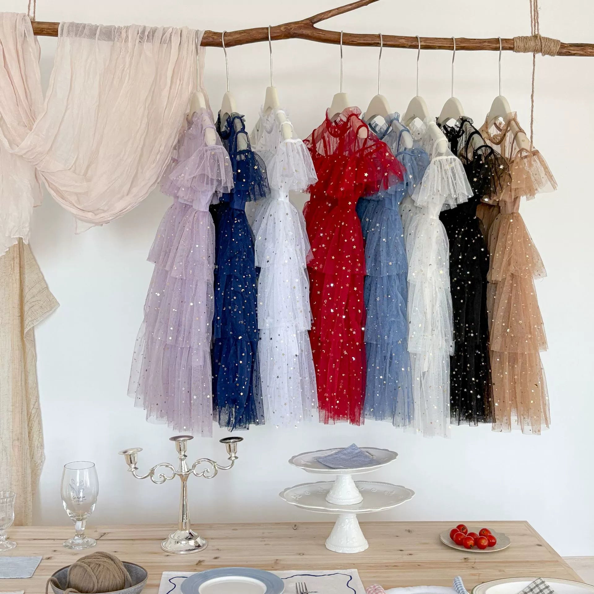 Vestido Infantil de Tule Estrelinhas