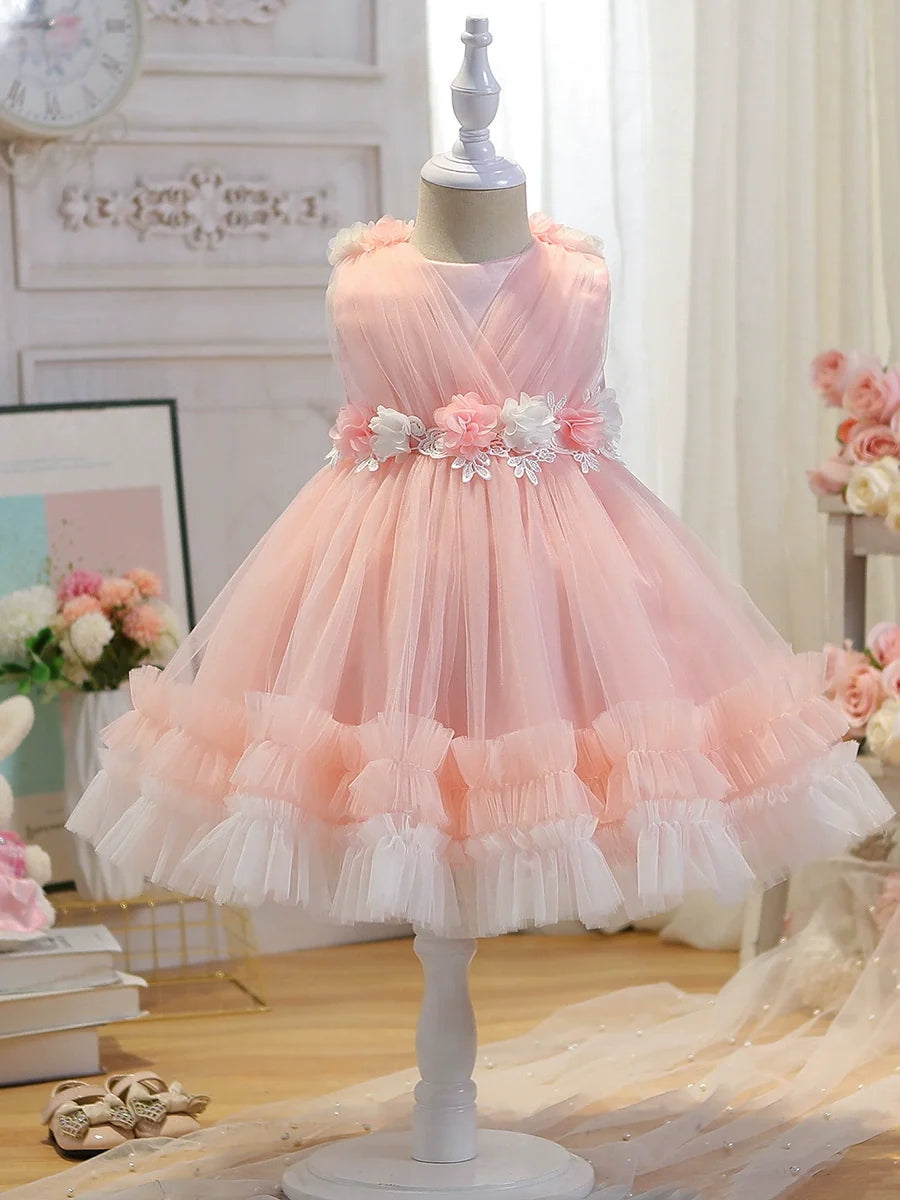 Vestido De Festa Infantil de Tule Flores