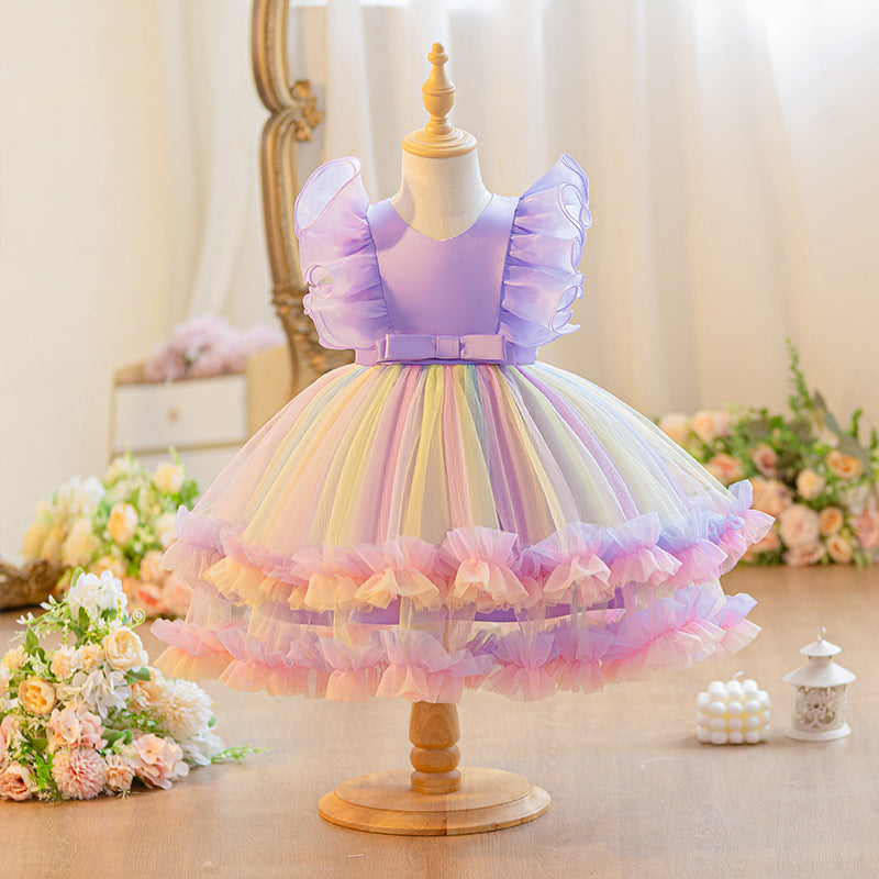 Vestido De Festa infantil Camadas Coloridas