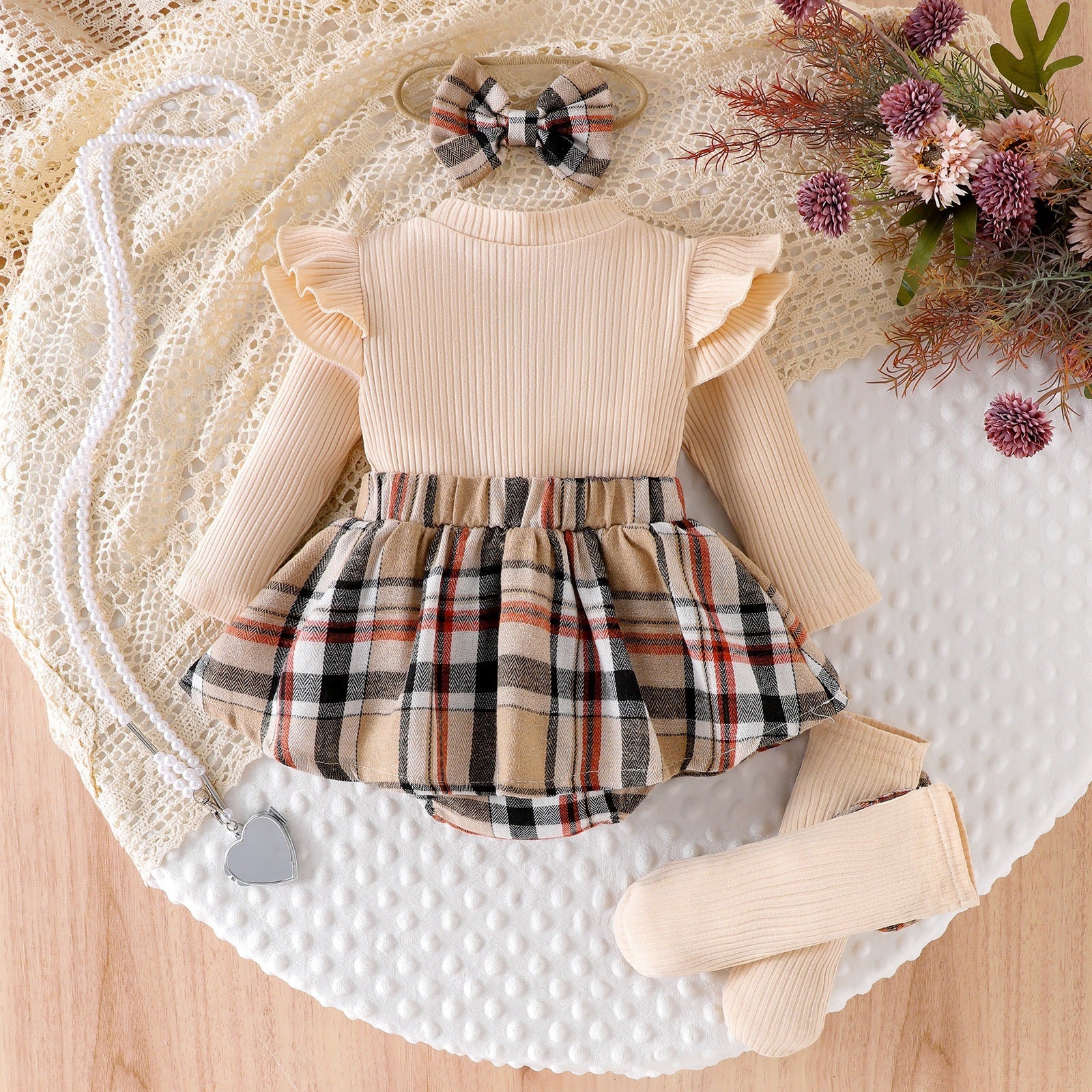 Conjunto Infantil Feminino Botões e Xadrez