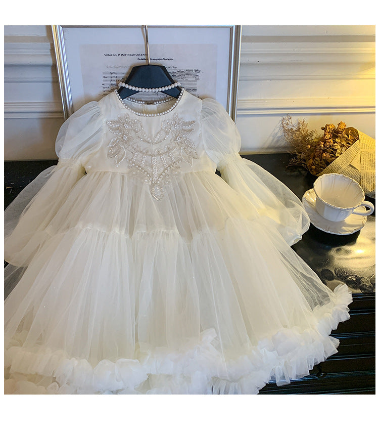 Vestido Infantil de Tule Pérolas