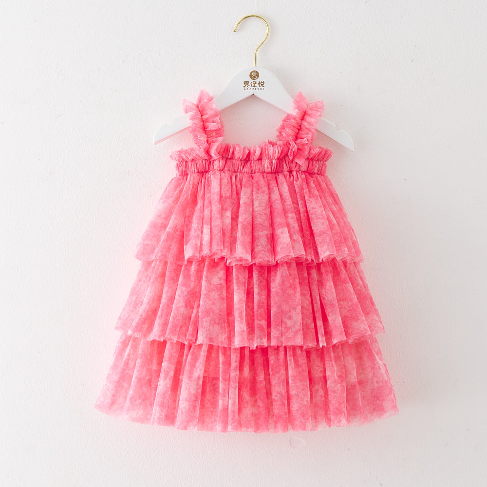 Vestido Infantil Tule Camadas com Flores