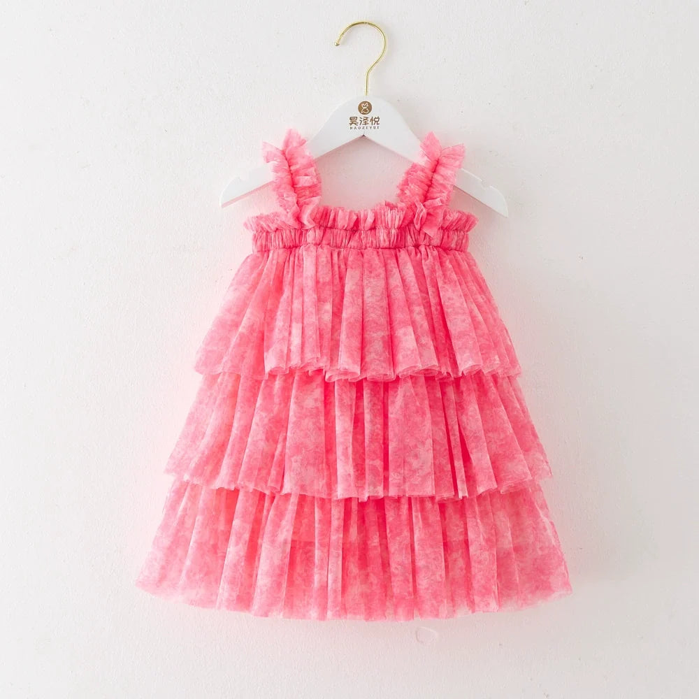 Vestido Infantil Tule Camadas com Flores