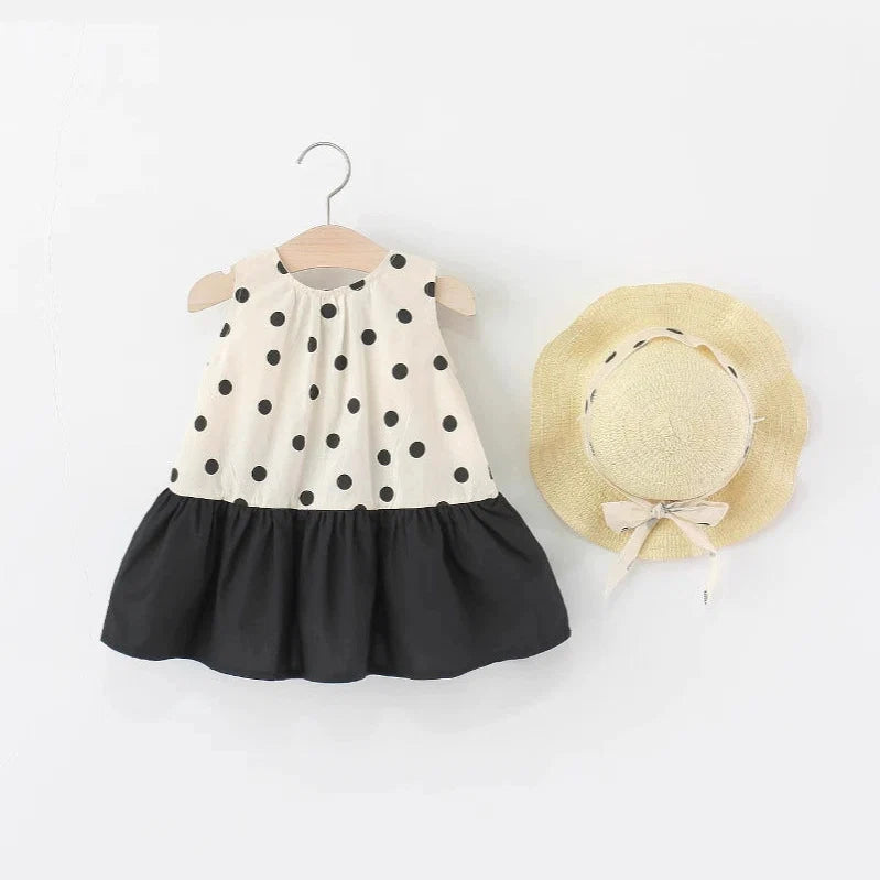 Vestido Infantil Preto Poá com Chapéu