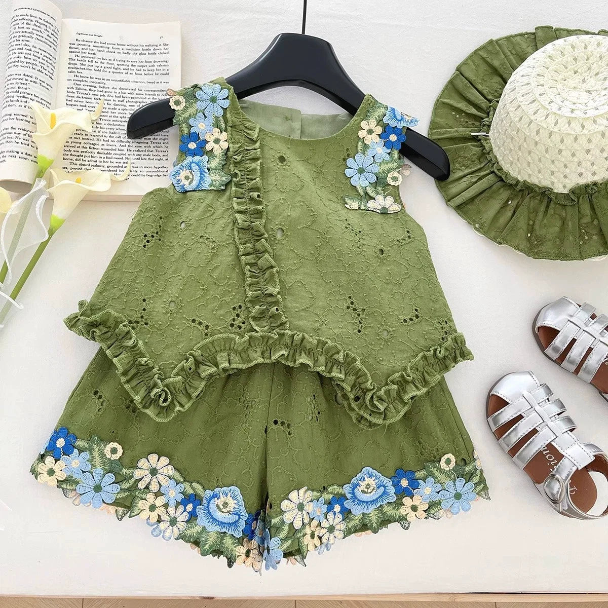 Conjunto Infantil Feminino Verde Florzinhas