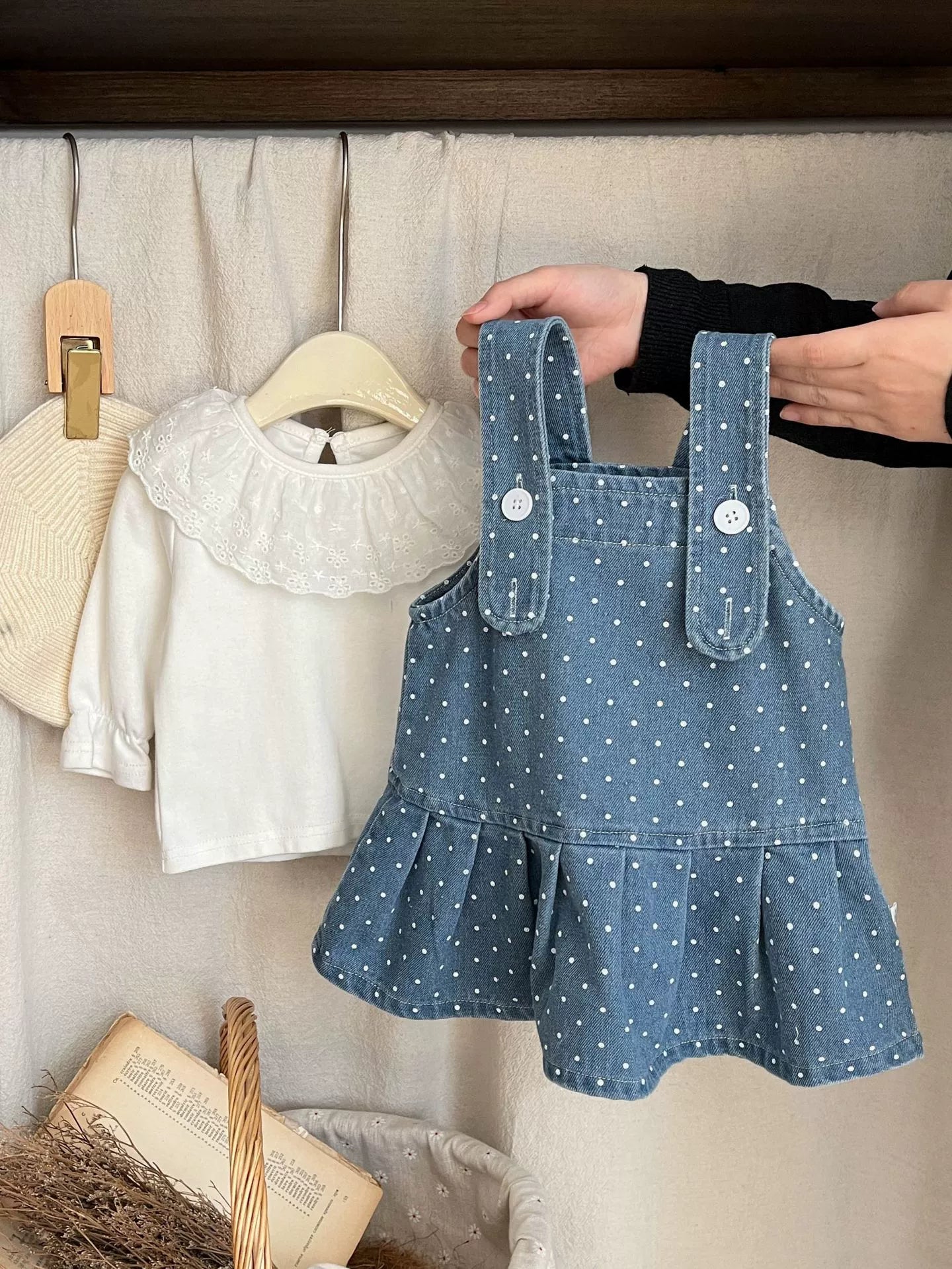 Vestido Infantil Poá + Camisa Branca
