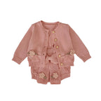 Conjunto Infantil Feminino De Tricô Florzinhas/ 2 Peças