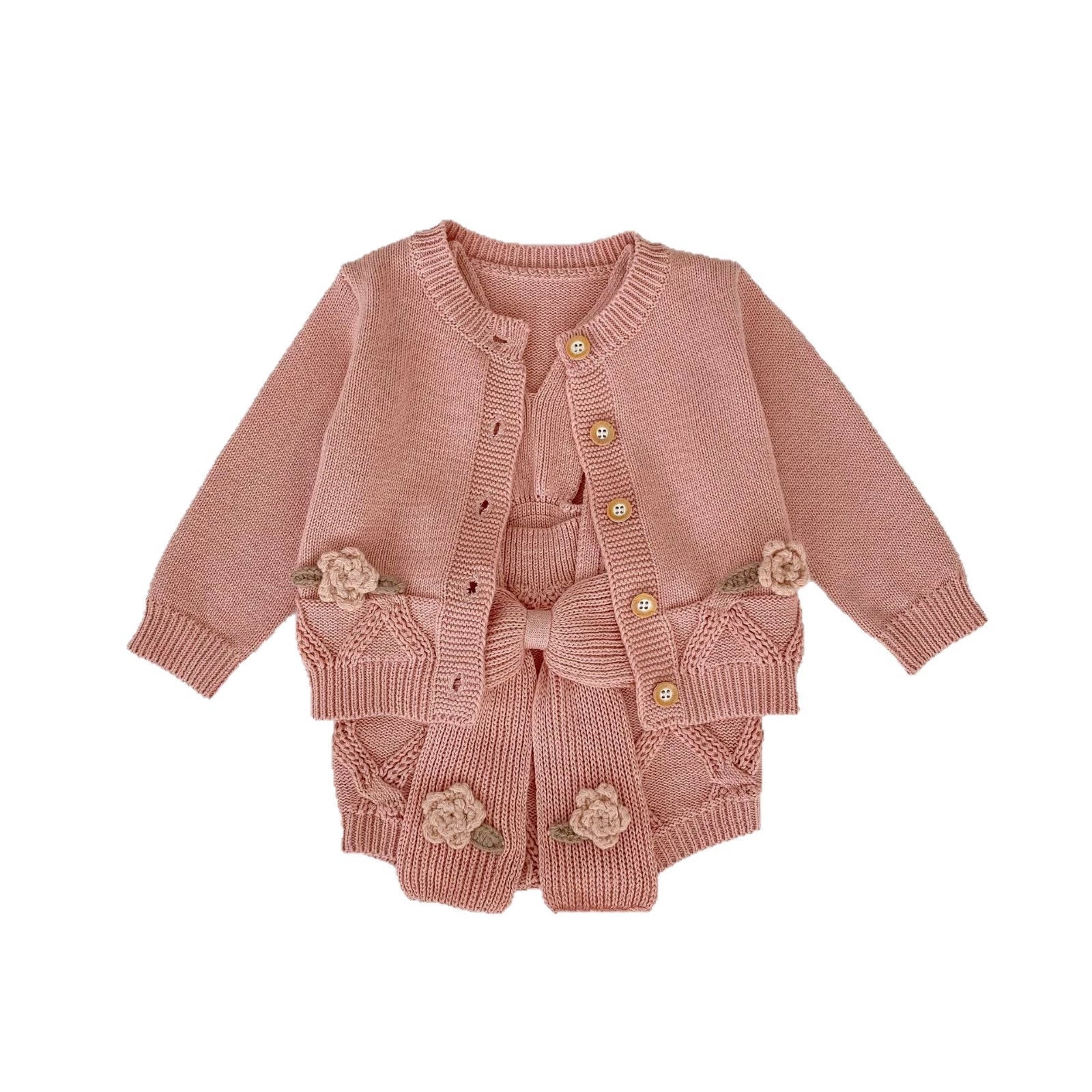 Conjunto Infantil Feminino De Tricô Florzinhas/ 2 Peças