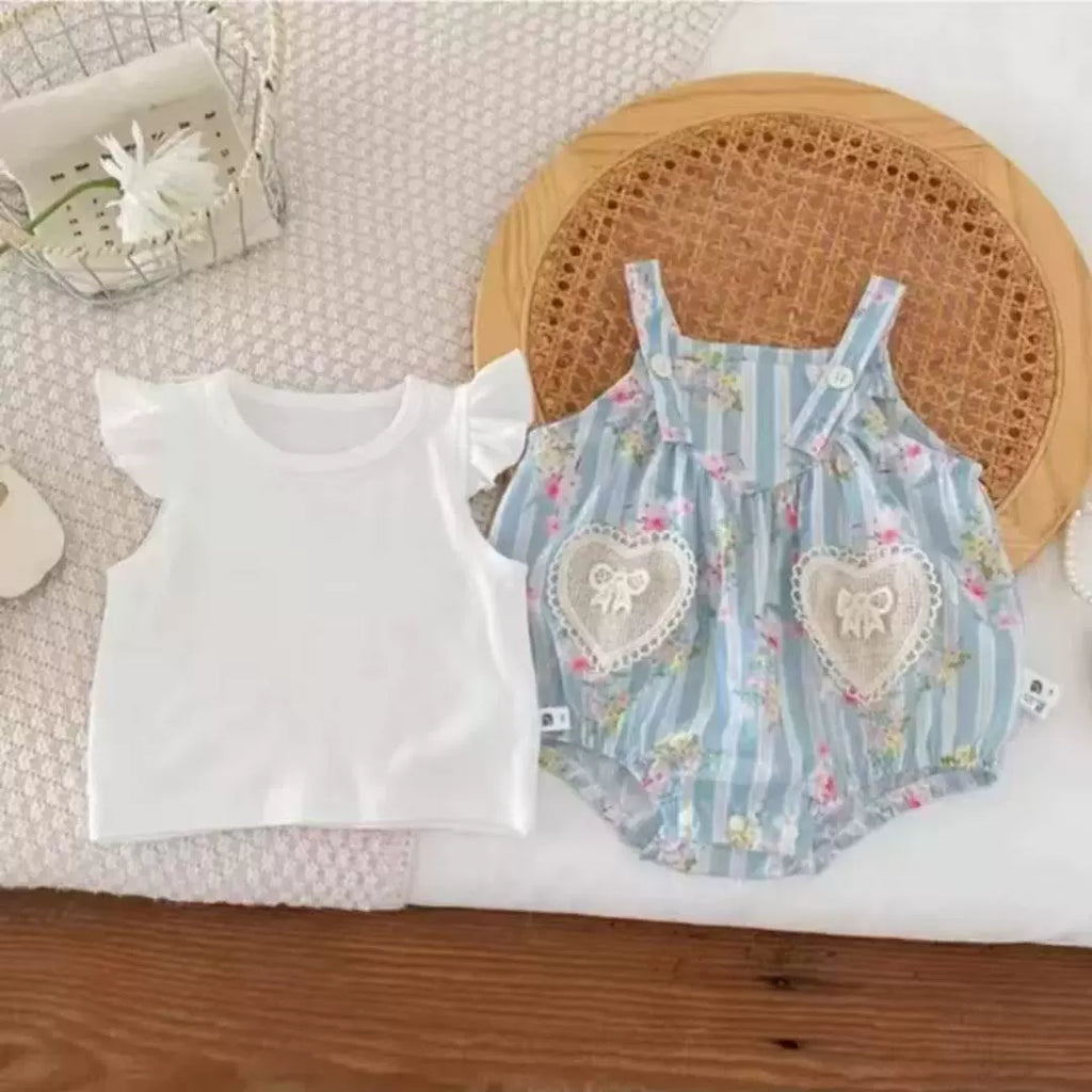 Conjunto Infantil Feminino Jardineira Floral