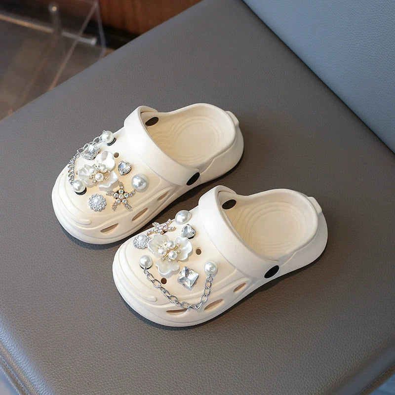 Crocks Infantil com Flor e Pérolas