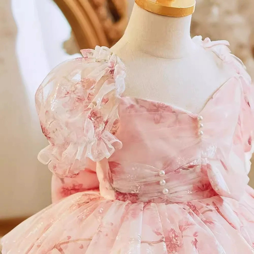 Vestido de Festa  Infantil Floral Lacinho