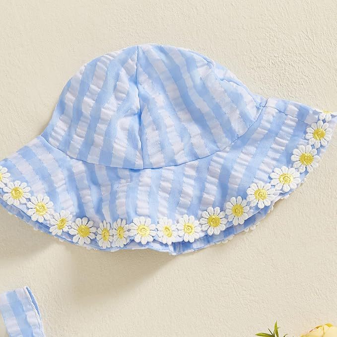Body Infantil + Chapéu Azul Florzinhas