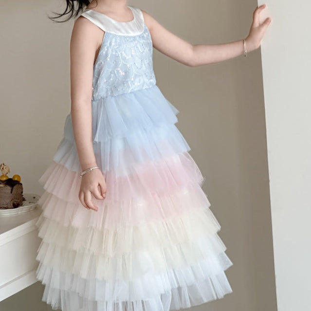 Vestido De Festa Infantil Camadas Coloridas