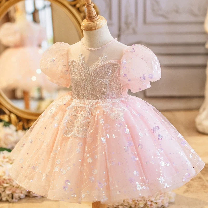 Vestido de Festa Infantil Borboleta Lantejoulas