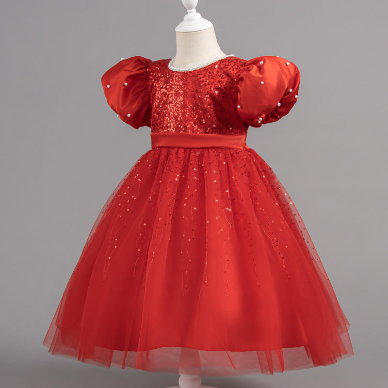 Vestido Infantil Tule Pérolas Bufante
