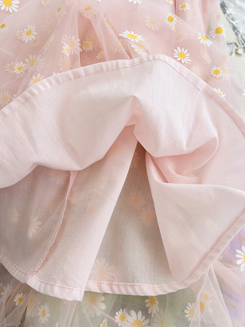 Vestido Infantil Tule Margaridas