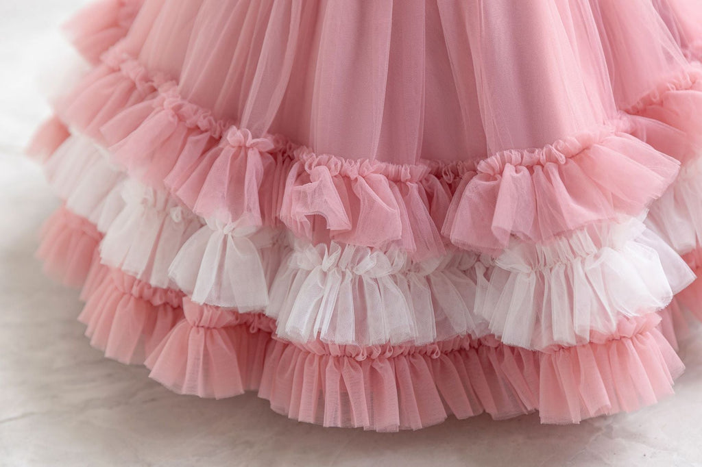 Vestido de Festa Infantil de Tule Camadas e Lacinho
