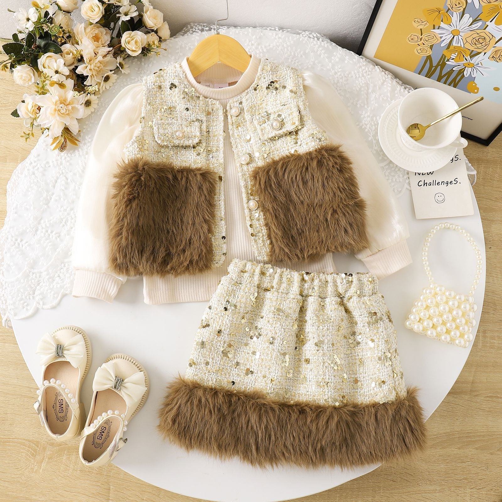 Conjunto Infantil Feminino Lantejoulas e Pelinhos