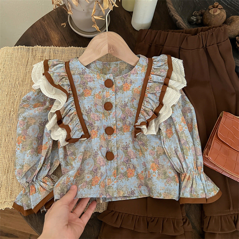 Camisa Infantil Feminina Floral Botões
