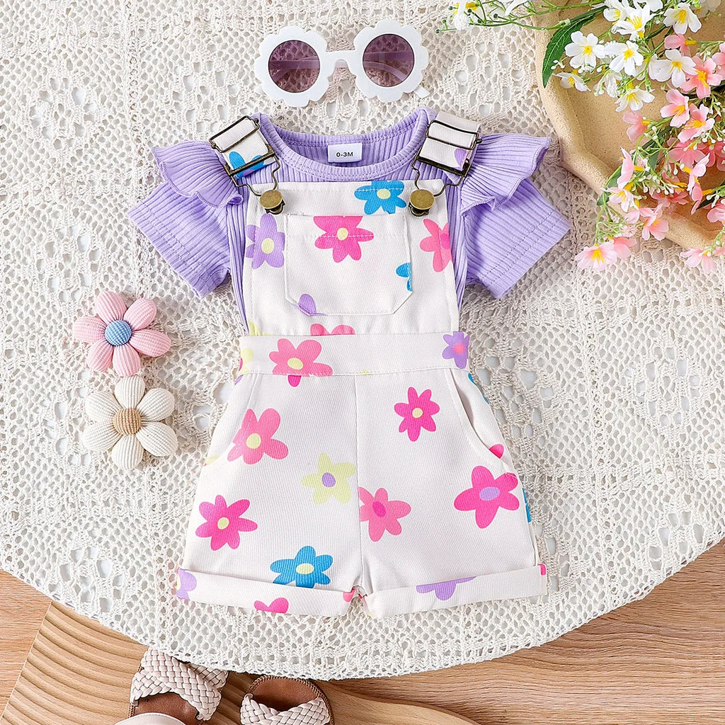 Conjunto Infantil Jardineira Florzinhas