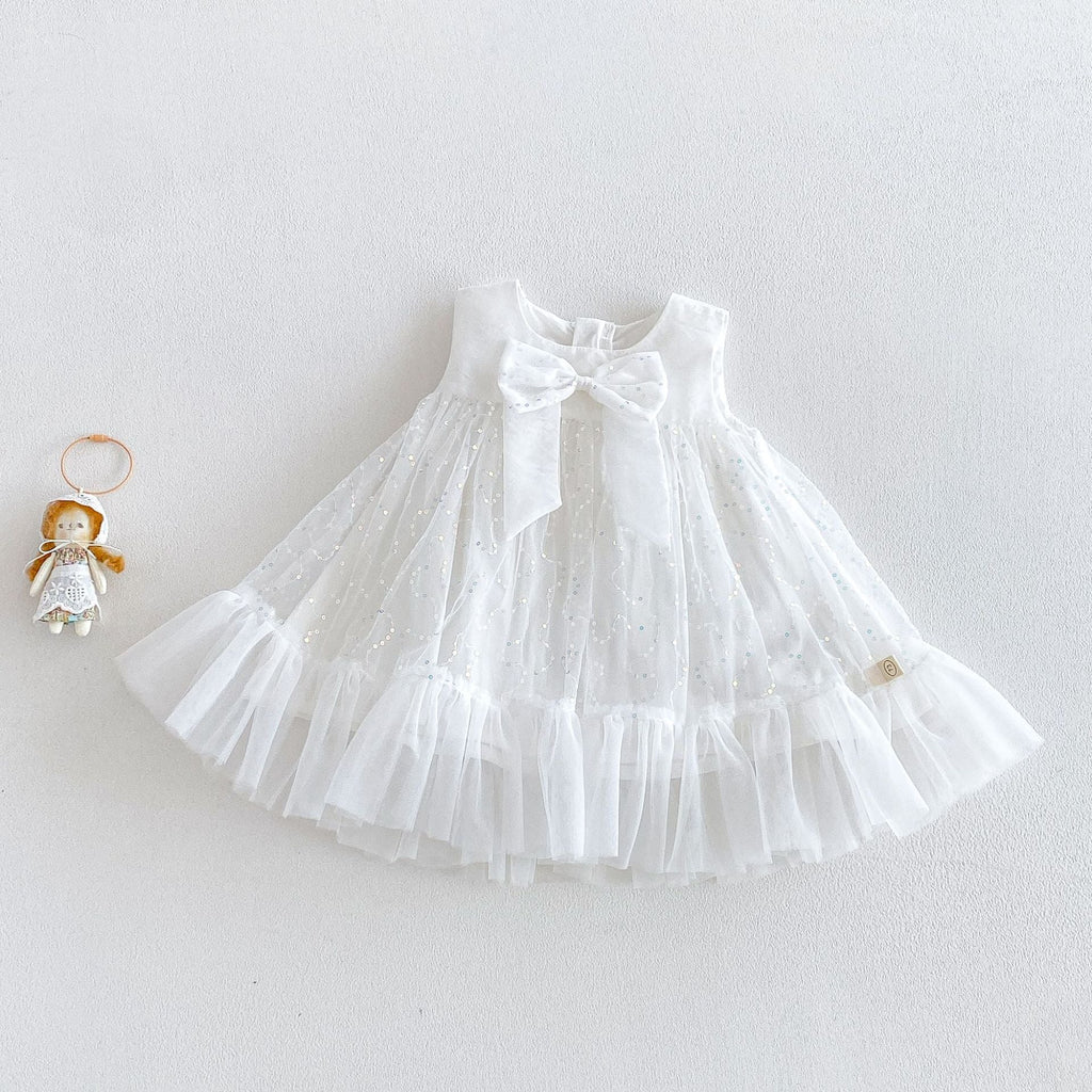 Vestido Infantil Tule Brilhante Lacinho