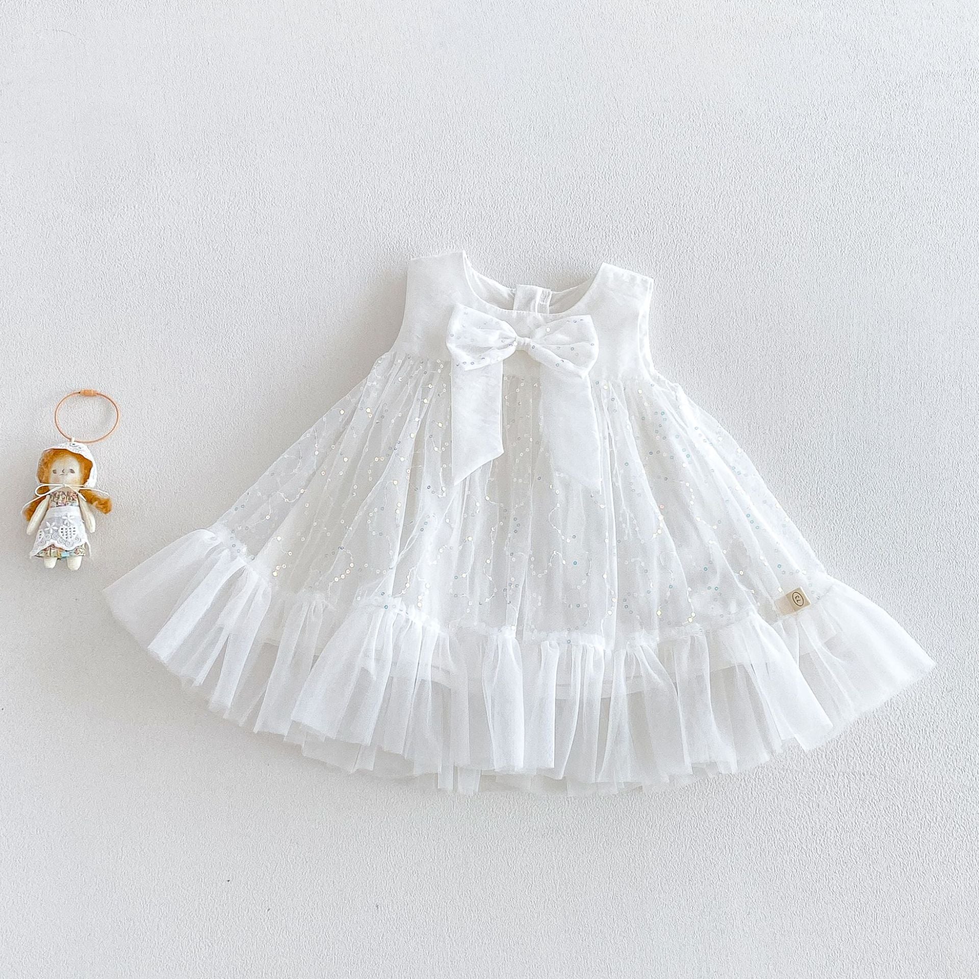 Vestido Infantil Tule Brilhante Lacinho