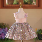 Vestido Infantil de Festa Flores e Lantejoulas