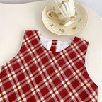 Conjunto Infantil Vestido Xadrez e Cerejinhas