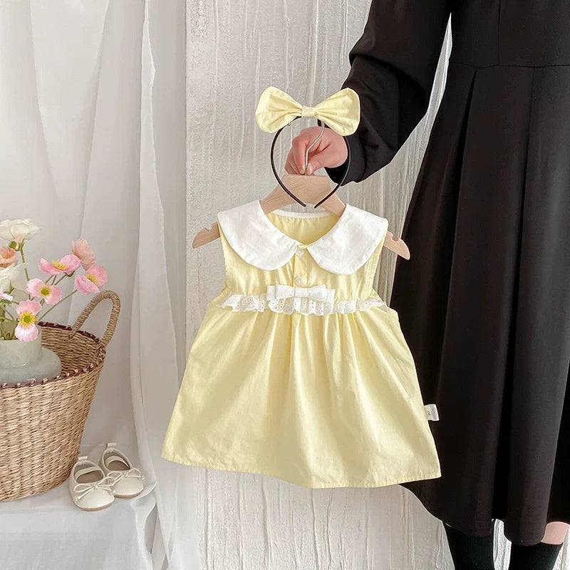 Body/ Vestido Infantil Amarelo Lacinho
